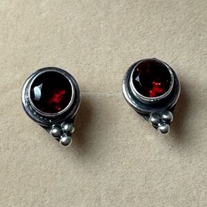 Sterling Silver Garnet Stud Earrings